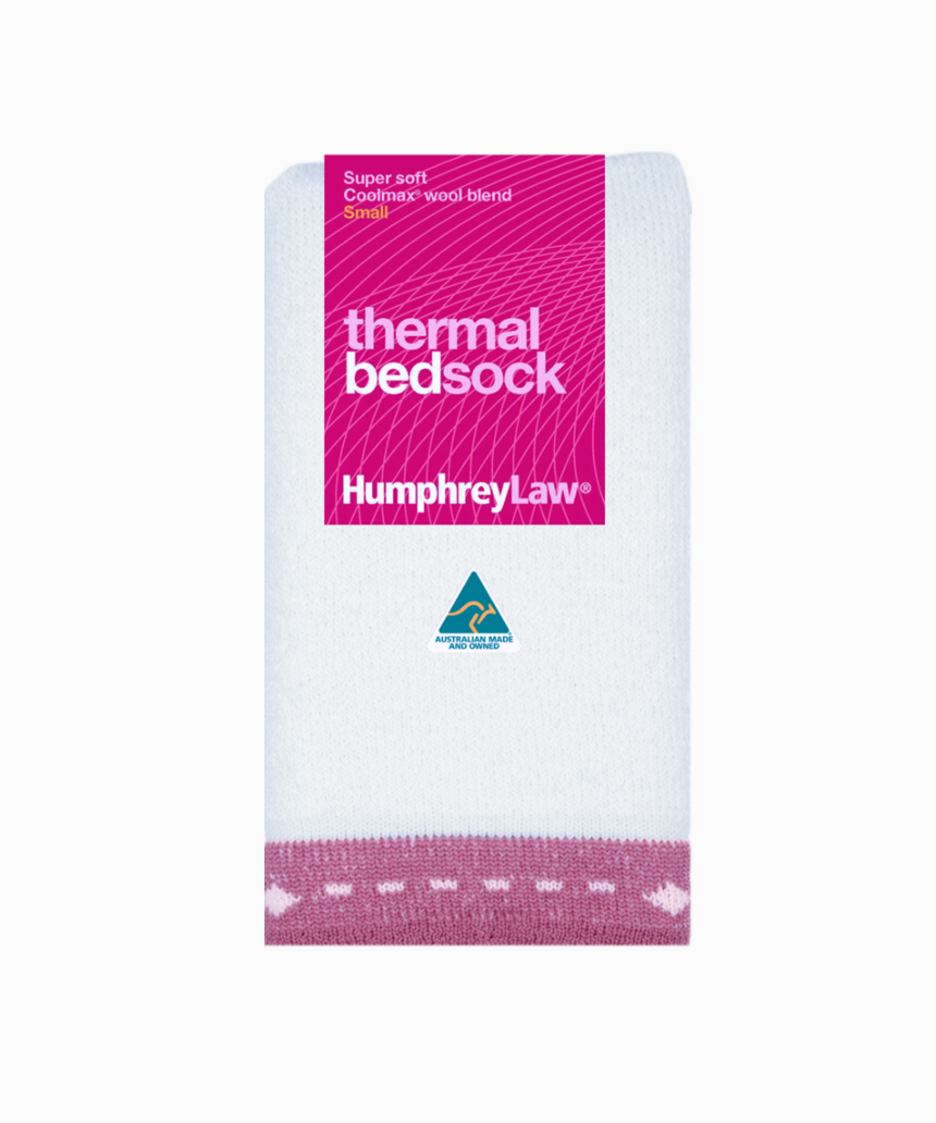 Humphrey Law thermal bed sock in cozy fabric, designed for warmth and comfort, shown in a close-up view.