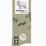 Humphrey Law Australiana socks featuring traditional Australian motifs in vibrant colors, displayed on a neutral background.