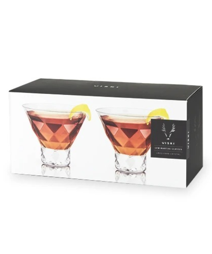Set of two Viski Gem Crystal Martini glasses with elegant cut designs for sophisticated cocktails.