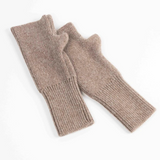 Beige Maison Fanli Julia mittens, stylish gloves with soft fabric, displayed on a neutral background.