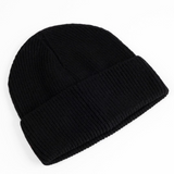 Maison Fanli Auguste black beanie showing a cozy knit fabric and stylish fit, perfect for casual wear.