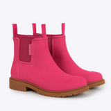 Pink Merry People Bobbi gumboots with waterproof design and sturdy soles, perfect for rainy days.