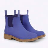 Violet and blue Merry People Bobbi gumboots with a stylish waterproof design for rainy weather.