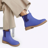 Violet and blue Merry People Bobbi gumboots with waterproof rubber material and stylish design for outdoor wear