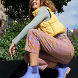 Violet and blue Merry People Bobbi gumboots with a glossy finish, waterproof rubber footwear for rainy weather.