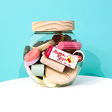 Make Me Iconic kids candy jar wooden toy set featuring colorful, handcrafted wooden jars and playful design for children.