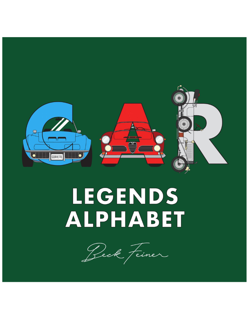 Car Legends Alphabet Book by Brumby Sunstate featuring colorful alphabet illustrations and vehicle images on each page.