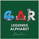 Car Legends Alphabet Book by Brumby Sunstate featuring colorful alphabet illustrations and vehicle images on each page.