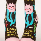 Blue Q Look Who is Blooming ankle socks with colorful floral design and playful patterns in vibrant shades.