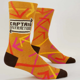 Blue Q Captain Distraction crew socks featuring nautical-themed designs in vibrant blue and white.