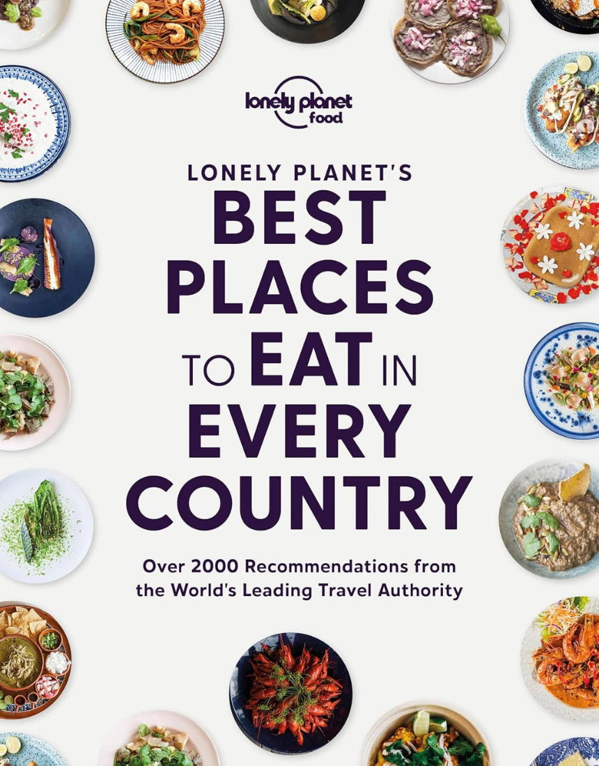 Brumby Sunstate book titled Lonely Planet's Best Places to Eat in Every Country, showcasing diverse international cuisine options