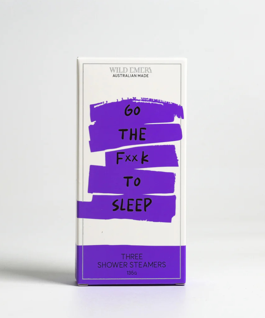 Wild Emery Go the F**k to Sleep shower steamer 3-pack, bath and body product with calming scents, designed for a relaxing shower experience.
