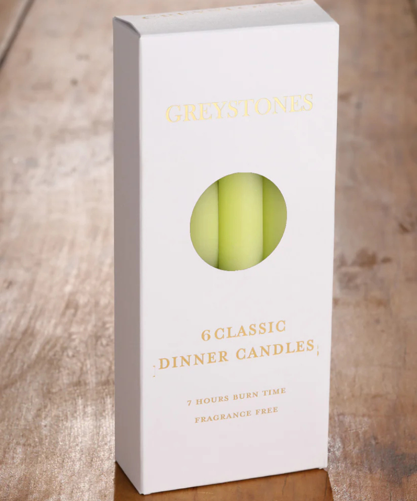 River Road dinner candles in a 6-pack with flower crown design, elegant wax candles for dining and decorative use