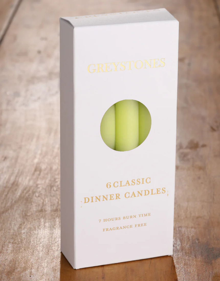 River Road dinner candles in a 6-pack with flower crown design, elegant wax candles for dining and decorative use