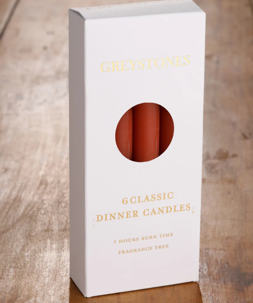 River Road dinner candles in a 6-pack featuring pheasant design, ideal for elegant table settings and special occasions.