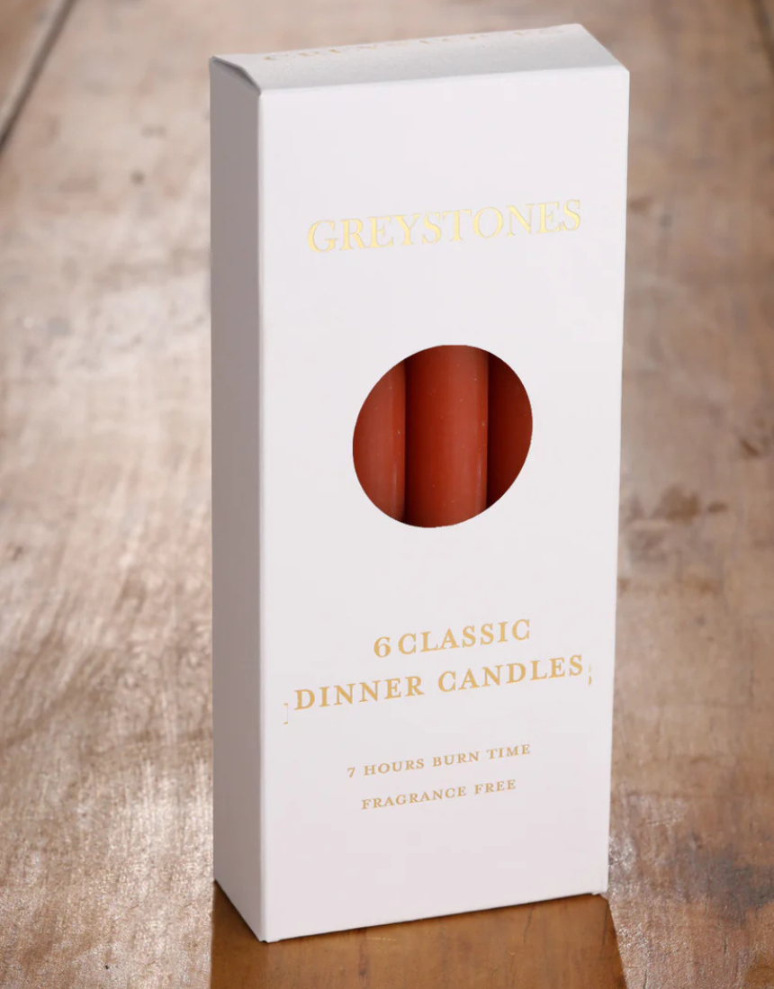 River Road dinner candles in a 6-pack featuring pheasant design, ideal for elegant table settings and special occasions.