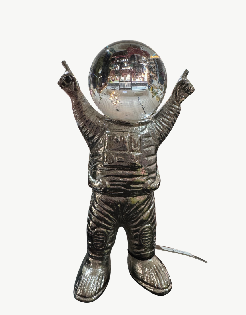 White Moose astronaut silver decor figurine with a sleek, modern design, featuring a white and silver finish.