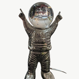 White Moose astronaut silver decor figurine with a sleek, modern design, featuring a white and silver finish.