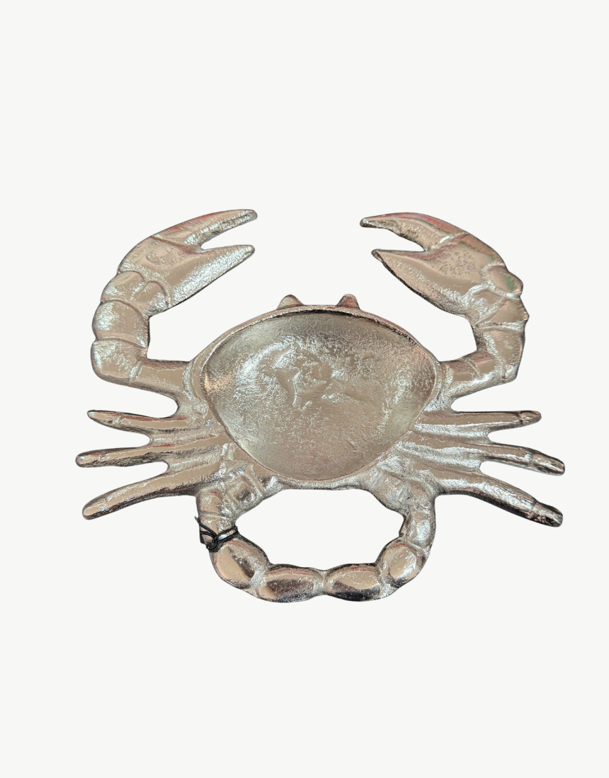 White Moose crab-shaped silver bowl with detailed crab design, ideal for serving seafood or decorative display.