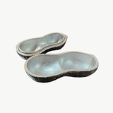 White Moose peanut bowl in silver color, round ceramic bowl with a smooth finish, ideal for serving snacks or small foods