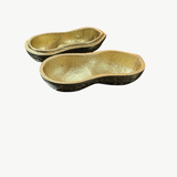 White Moose peanut bowl with a gold interior, featuring a white exterior and decorative design, ideal for serving snacks or small treats.