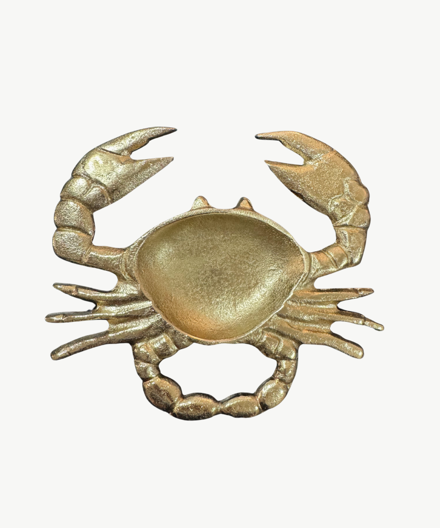 White Moose crab-shaped ceramic bowl with gold accents, featuring intricate crab design on a white background.
