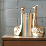 White Moose snail-shaped gold bookends, decorative bookends featuring a whimsical snail design for holding books upright.