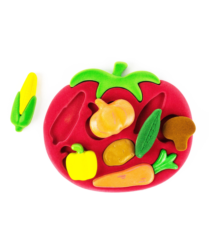Colorful Rubbabu shapes sorter vegetables toy with various vegetable shapes and vibrant colors for educational play.