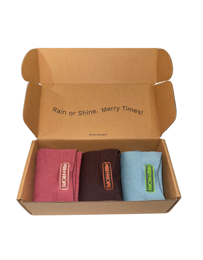 Set of three Merry People socks in colorful, playful designs from the Merry People Socks Box Set.