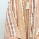 Hazelnut striped robe by Bonnie and Neil, featuring soft fabric and cozy design, displayed on a hanger against a neutral background.