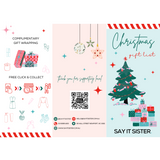Say It Sister Christmas gift list in a festive design, featuring space to write gift recipients and holiday notes.