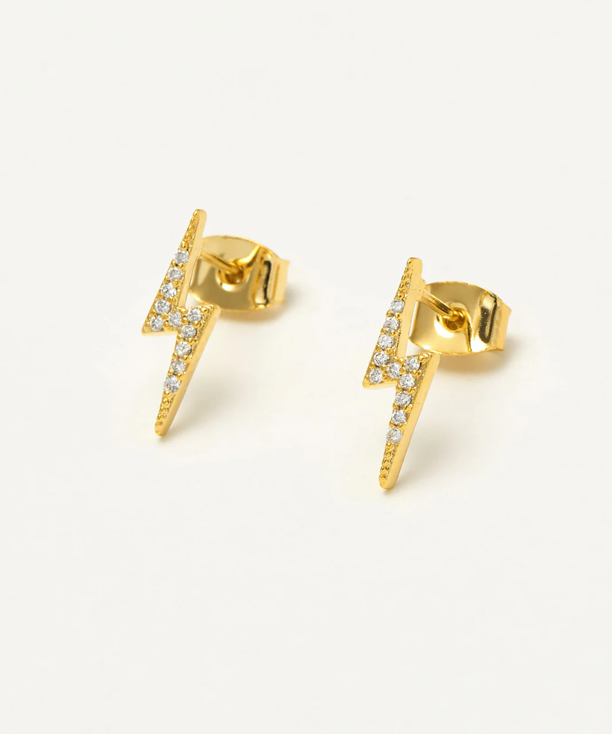 Estella Bartlett lightning bolt earrings with gold-tone design, dangling earring style, on a white background.