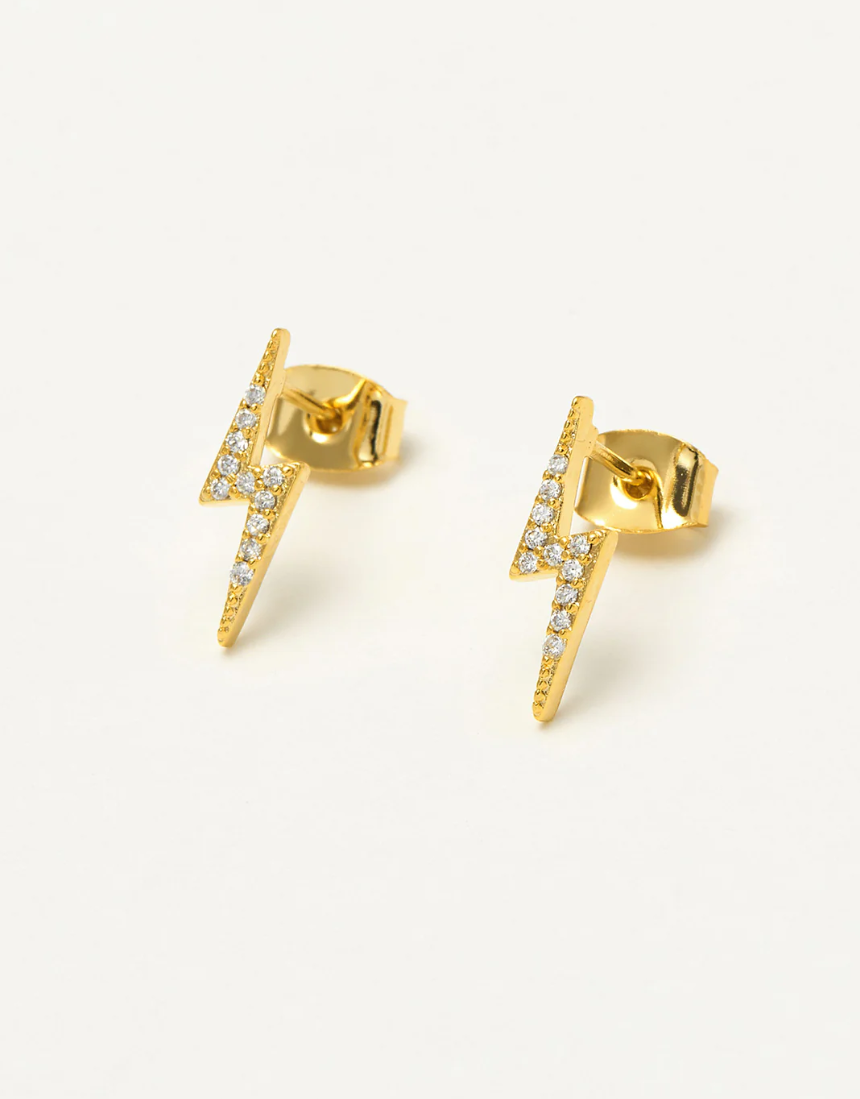Estella Bartlett lightning bolt earrings with gold-tone design, dangling earring style, on a white background.