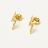 Estella Bartlett lightning bolt earrings with gold-tone design, dangling earring style, on a white background.