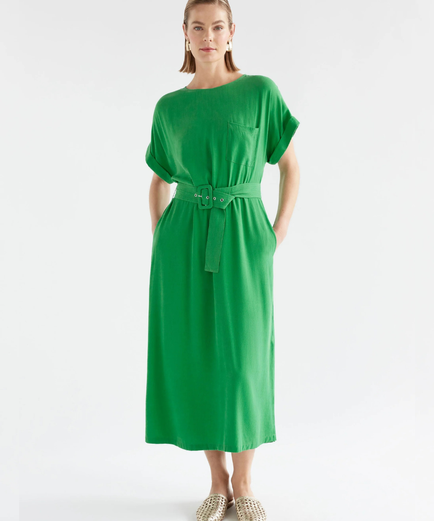 Elk Olyck Midi Dress in soft fabric, featuring a flowing silhouette and stylish design, perfect for casual or semi-formal wear.