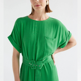 Elk Olyck Midi Dress in a flowy fabric, featuring a relaxed fit and stylish design, shown on a model.
