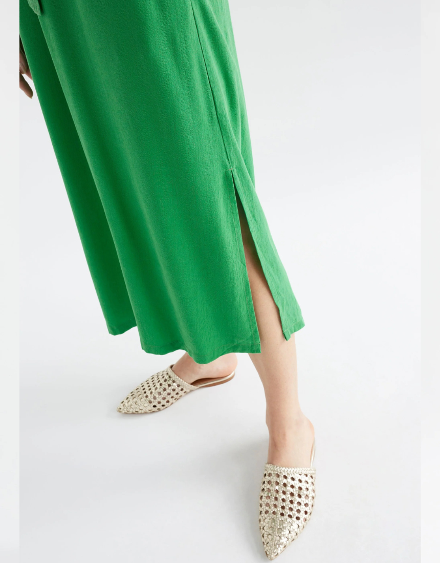 Elk Olyck Midi Dress shown in a flowing, patterned fabric, featuring a relaxed fit and midi length, perfect for casual or dressy occasions.