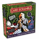 William Valentine Beetlejuice Card Scramble board game featuring colorful cards and game components on a flat surface.
