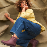 Dark cherry Merry People Bobbi gumboots with waterproof rubber and stylish design, perfect for rainy weather.