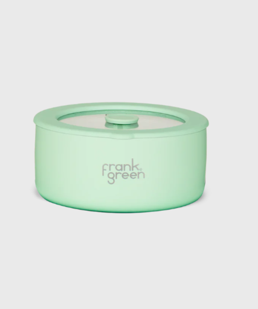 Frank Green stainless steel bowl with glass lid, 700ml capacity, featuring a sleek design for homeware use.