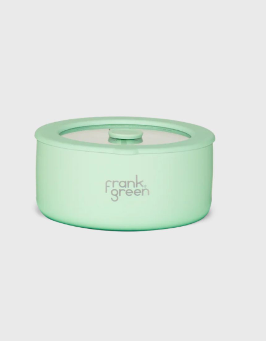 Frank Green stainless steel bowl with glass lid, 700ml capacity, featuring a sleek design for homeware use.