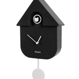 Fisura Casita black cuckoo clock with traditional design, wooden case, and hanging clock face, showcasing detailed craftsmanship.