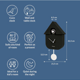 Fisura Casita Black cuckoo clock with wooden house design and traditional clock face, decorative and functional timepiece.