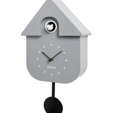 Fisura grey and black cuckoo clock house with dial, detailed wooden design, and traditional clock face.
