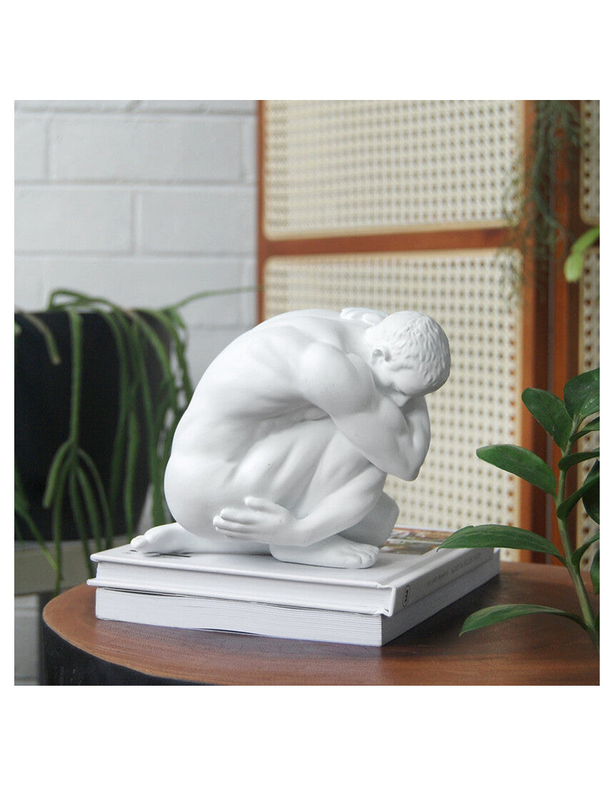 White Moose Body Sculpture Aydian, white ceramic art piece featuring a detailed human figure sculpture on a neutral background.