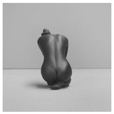 Black White Moose Body Sculpture Georgie, a detailed artistic sculpture of a moose in a sleek black finish.