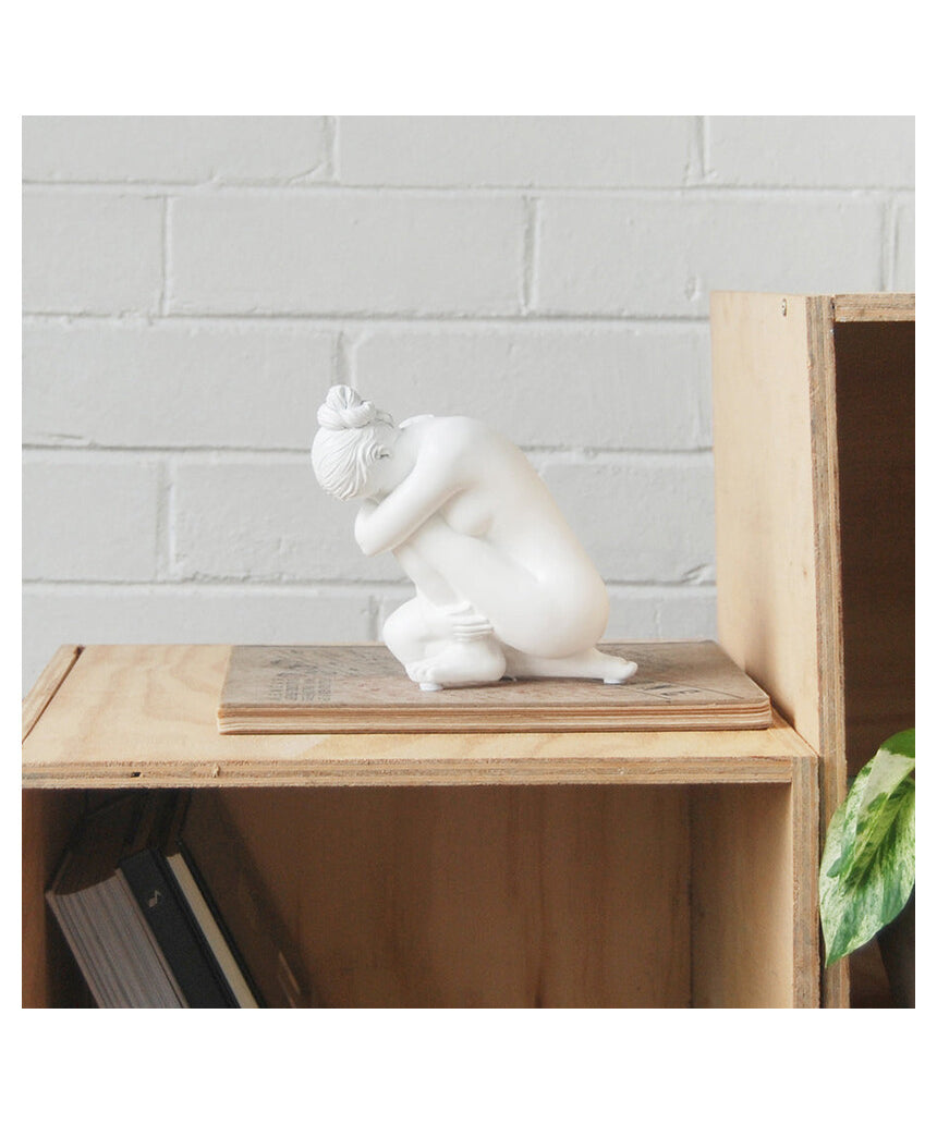 White Moose Body Sculpture Georgie in white, detailed artistic sculpture of a female figure on a neutral background.