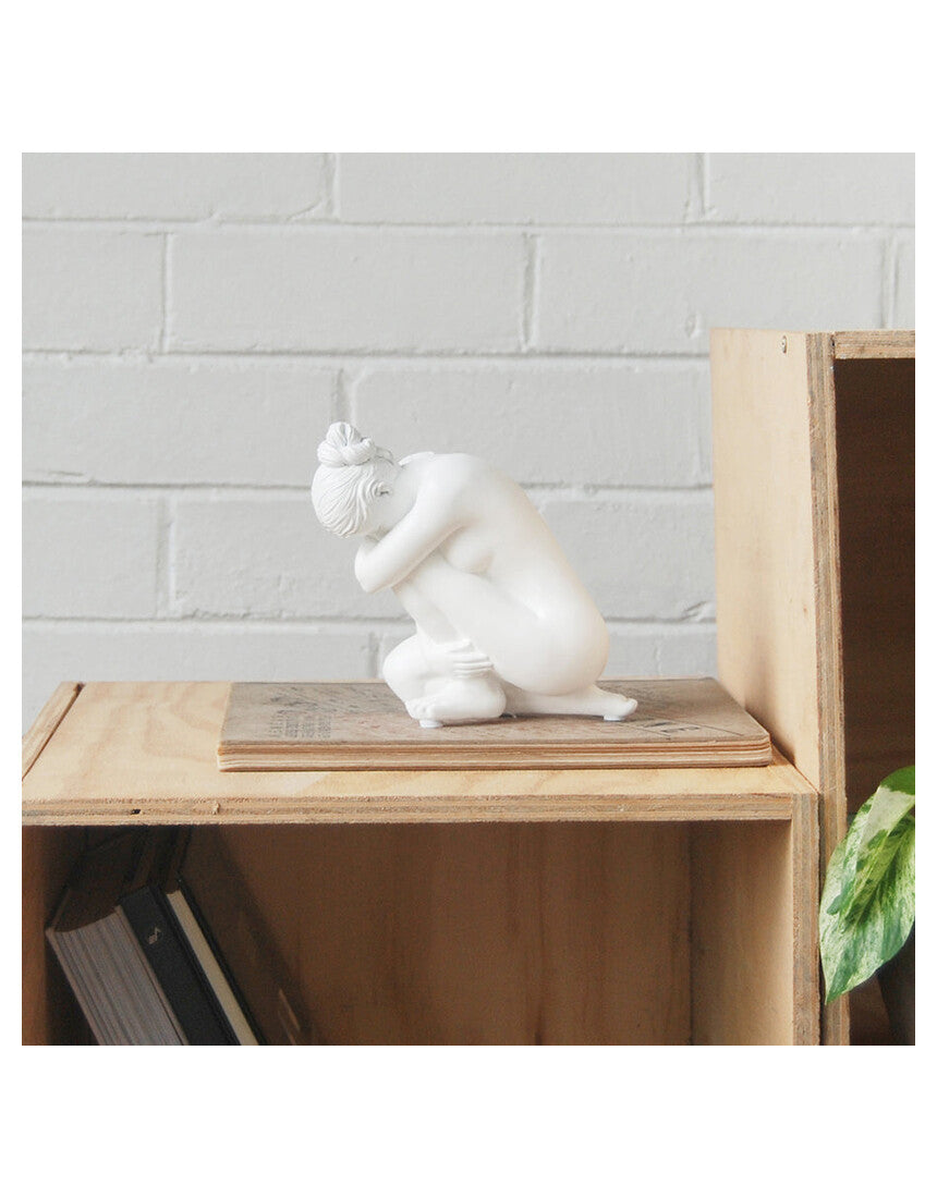 White Moose Body Sculpture Georgie in white, detailed artistic sculpture of a female figure on a neutral background.