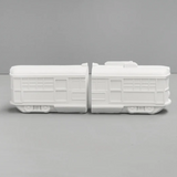White Moose Tram Bookends in white, featuring modern tram design to hold and organize books on a shelf.
