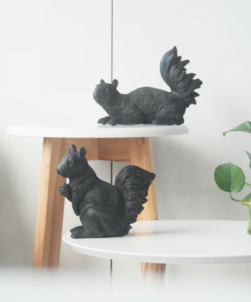 White Moose squirrel twin set in black, featuring decorative homeware items with a charming squirrel design.